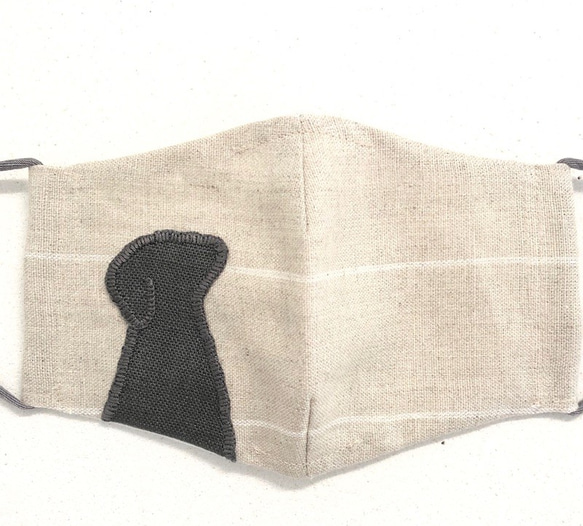 マスク　麻　ラブラドール（きなりストライプ）リネン 4枚目の画像