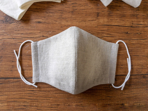 【リネン2枚組／キナリ】天然素材のシンプル立体マスク　大人用ユニセックス無地 3枚目の画像