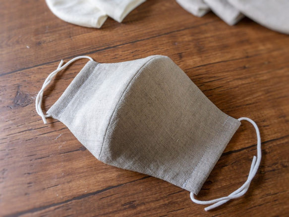 【リネン2枚組／キナリ】天然素材のシンプル立体マスク　大人用ユニセックス無地 4枚目の画像