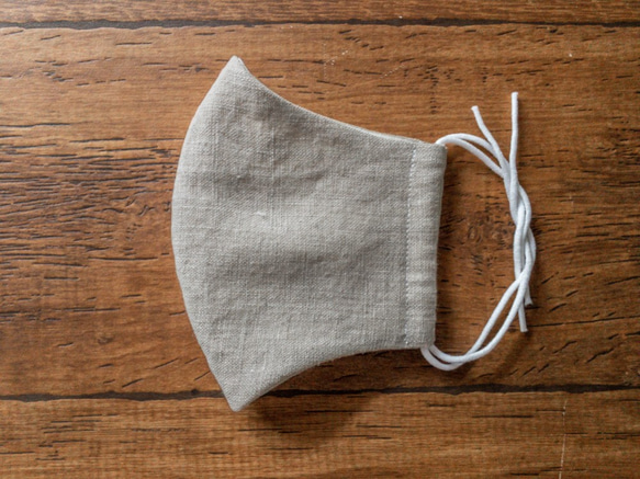 【リネン2枚組／キナリ】天然素材のシンプル立体マスク　大人用ユニセックス無地 5枚目の画像