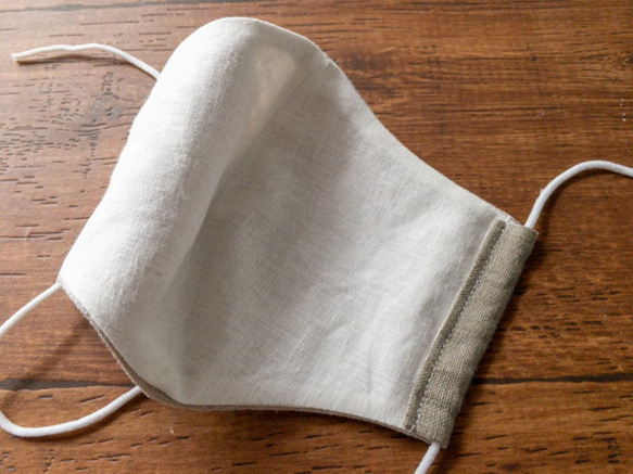 【リネン2枚組／キナリ】天然素材のシンプル立体マスク　大人用ユニセックス無地 6枚目の画像