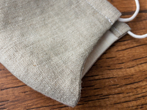 【リネン2枚組／キナリ】天然素材のシンプル立体マスク　大人用ユニセックス無地 7枚目の画像