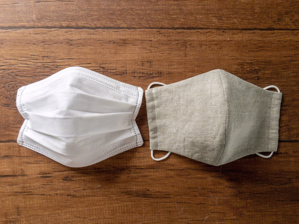 【リネン2枚組／キナリ】天然素材のシンプル立体マスク　大人用ユニセックス無地 9枚目の画像