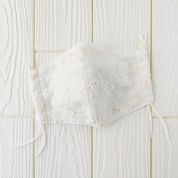 冷感  マーガレット マスク  綿ローンレース  刺繍 ホワイトとピンクココア 7枚目の画像