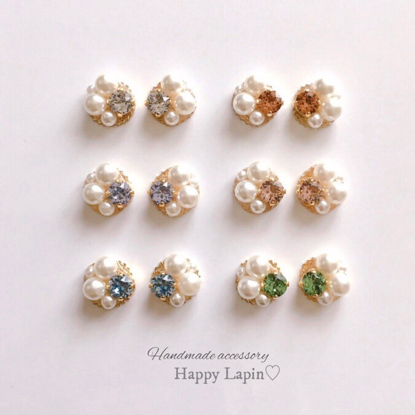 アクセサリーハンドメイド ♡ ビジューチタンピアス - ピアス