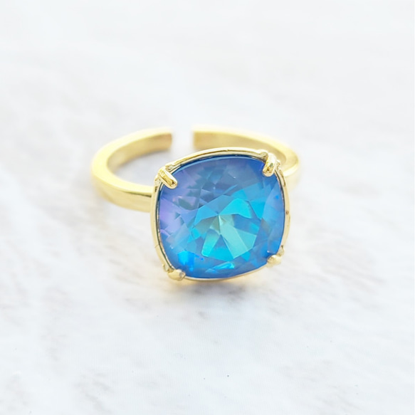 [定做] Square Swarovski Ring Crystal Ocean Delight Blue Glitter 第1張的照片