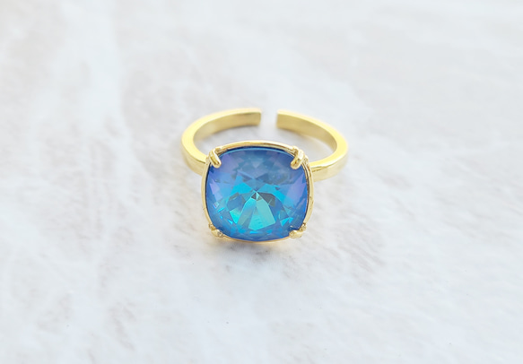 [定做] Square Swarovski Ring Crystal Ocean Delight Blue Glitter 第2張的照片