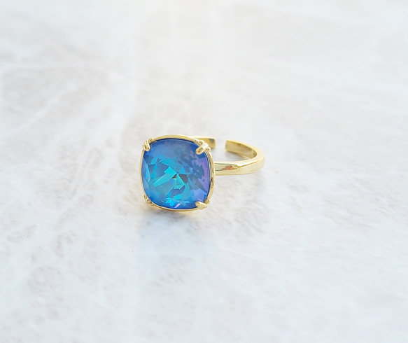 [定做] Square Swarovski Ring Crystal Ocean Delight Blue Glitter 第3張的照片
