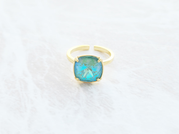 [定做] Square Swarovski Ring Crystal Silky Sage Delight Blue Glitt 第2張的照片