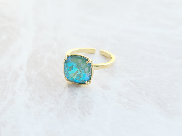 [定做] Square Swarovski Ring Crystal Silky Sage Delight Blue Glitt 第3張的照片