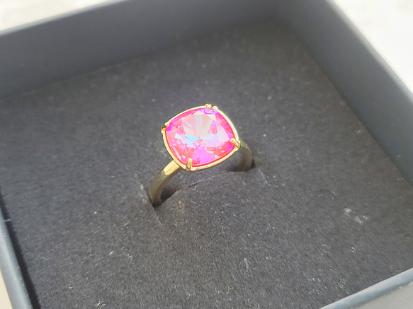 [定做] Square Swarovski Ring Crystal Royal Red Delight Red Glitter 第5張的照片