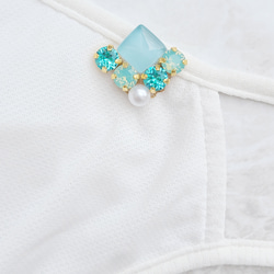 Resale x 2 [金屬零件的選擇] Blue tile Swarovski 珍珠面具夾 Earrings Earrings 第4張的照片