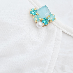 Resale x 2 [金屬零件的選擇] Blue tile Swarovski 珍珠面具夾 Earrings Earrings 第5張的照片