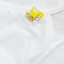 再次上架x 1 [金屬配件的選擇]黃色瓷磚施華洛世奇珍珠面具夾式耳環耳環一隻耳朵 第5張的照片
