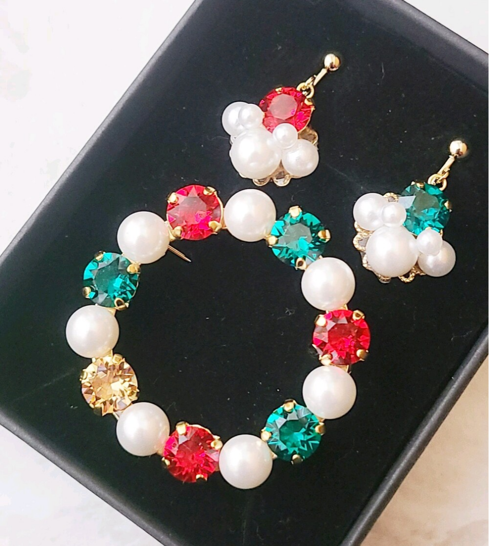 【ギフトボックス付】クリスマス プレゼント 大きめ ブローチ ピアス イヤリング