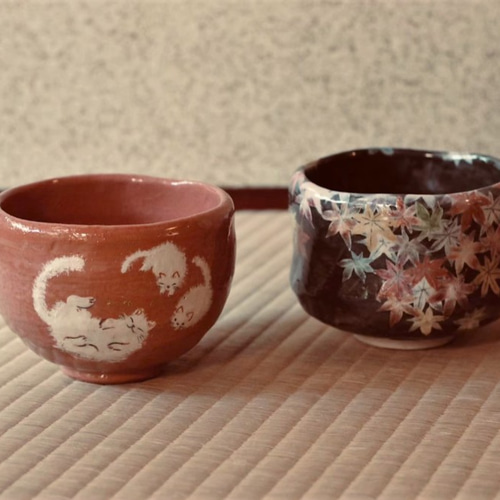 彩紅葉 抹茶碗 楽焼 手描き 茶碗・めし碗 楽入 通販 12022191｜Creema