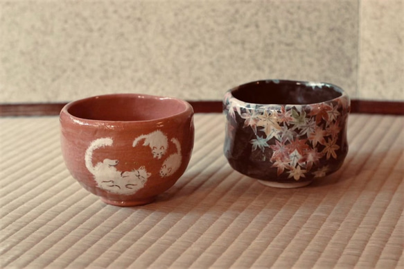 彩紅葉　抹茶碗　楽焼　手描き 5枚目の画像