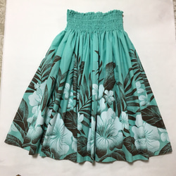 新作】パウスカート(エメラルドグリーン ハイビスカス) フレアスカート