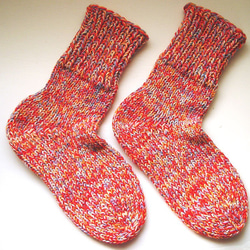 厚手の手編み靴下　24㎝くらいの方用です　ウール100％　毛糸を約205グラム使用した分厚い靴下です　③ 1枚目の画像