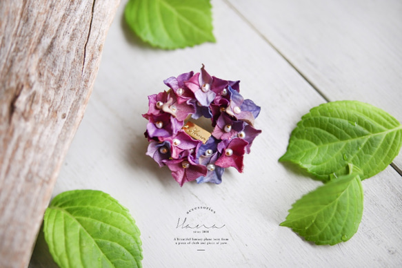紫陽花のリースブローチ　紫 1枚目の画像