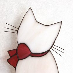 ネコ時計（白猫・ピンクリボン）Ｄ 3枚目の画像