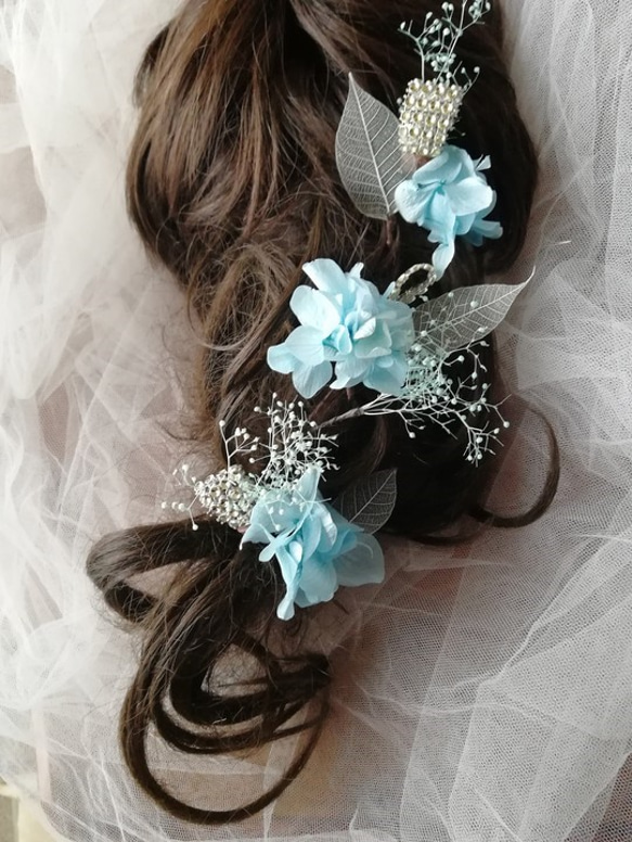 ヘッドドレス　髪飾り　ウェディング　サムシングブルー 1枚目の画像