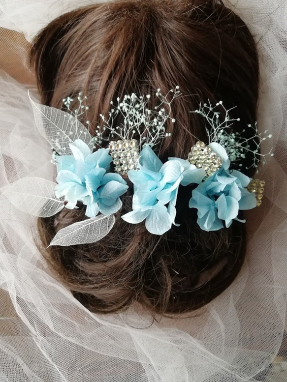 ヘッドドレス　髪飾り　ウェディング　サムシングブルー 2枚目の画像