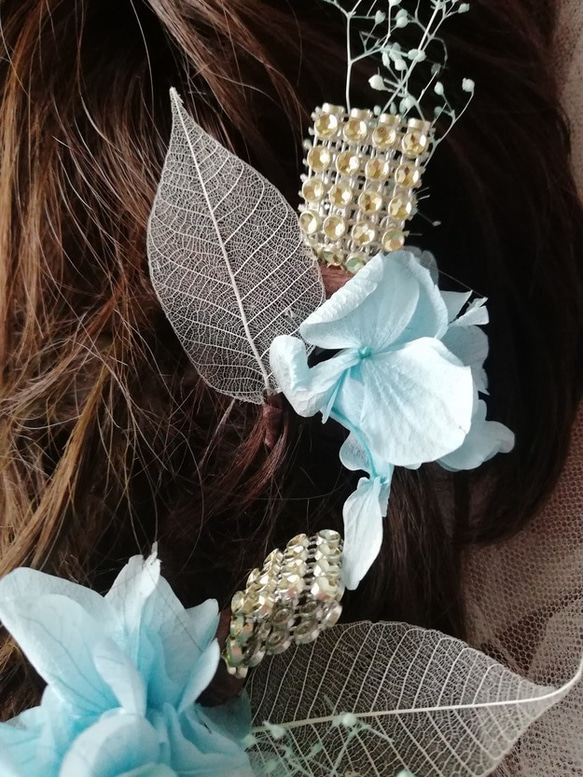 ヘッドドレス　髪飾り　ウェディング　サムシングブルー 3枚目の画像