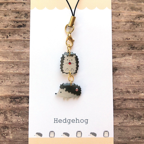 ハンドメイド ハリネズミとお尻のストラップ 大きめ カニカンに変更