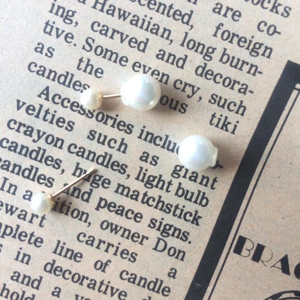 k18淡水パールピアス 貝パールキャッチ付き 1枚目の画像