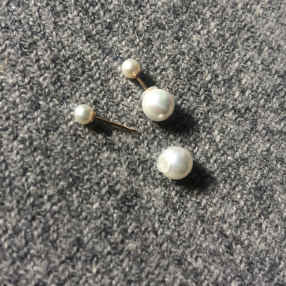 k18淡水パールピアス 貝パールキャッチ付き 2枚目の画像