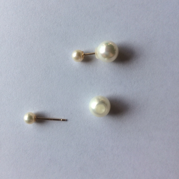 k18淡水パールピアス 貝パールキャッチ付き 3枚目の画像