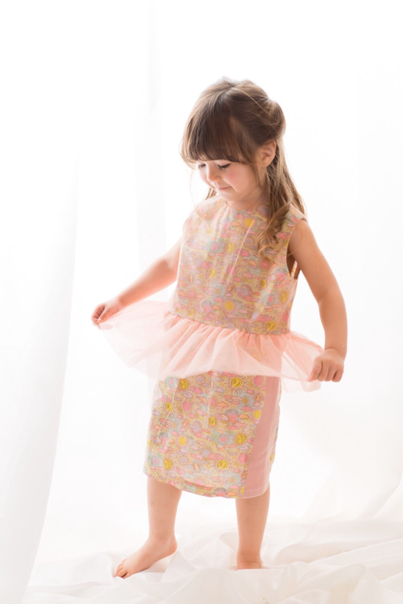 Liberty リバティ 子供服　チュール ぺプラム ワンピース blue dress 青　紫　ネイビー　グレー　 4枚目の画像