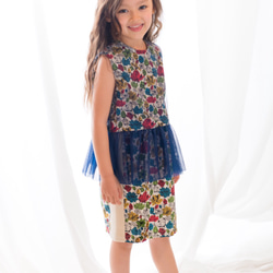 Liberty リバティ 子供服　チュール ぺプラム ワンピース blue dress 青　紫　ネイビー　グレー　 5枚目の画像