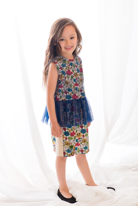 Liberty リバティ 子供服　チュール ぺプラム ワンピース blue dress 青　紫　ネイビー　グレー　 5枚目の画像