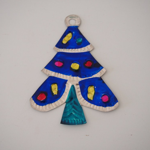 メキシコのブリキオーナメント（クリスマスツリー ブルー
