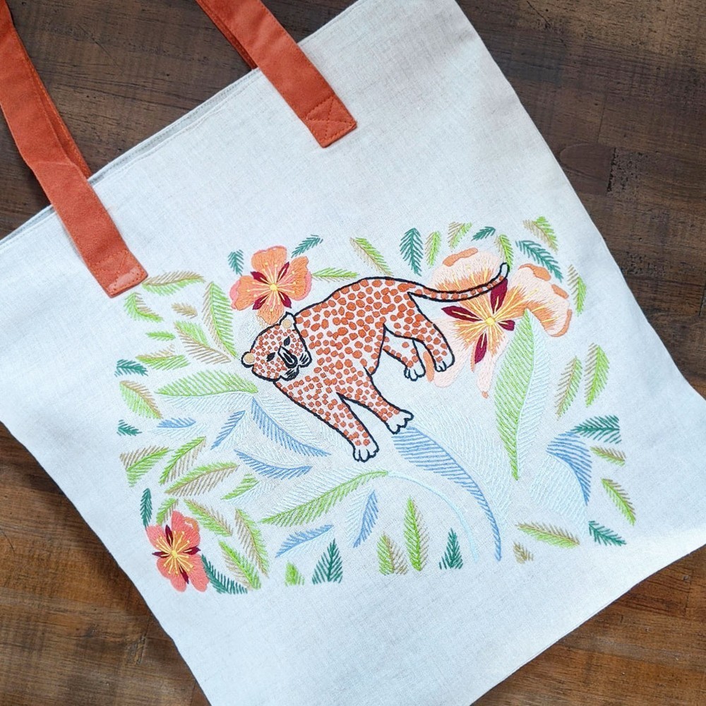 レオパード柄 3D刺繍 トートバッグ 刺繍