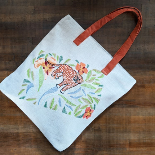 【SANDRO】ドットウェーブ刺繍 トートバッグ（オレンジ） ヒョウ刺繍のトートバッグ トートバッグ Embroidery Shop ONGO