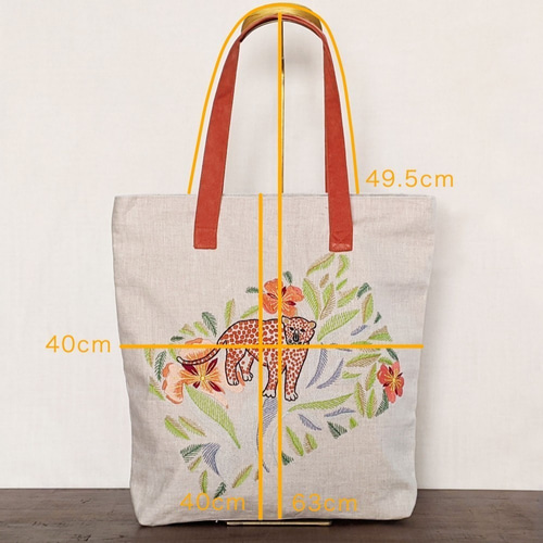 ヒョウ刺繍のトートバッグ トートバッグ Embroidery Shop ONGO