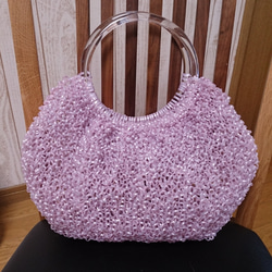 紫陽花ピンクカラーの丸いジュエリーバッグ 2枚目の画像