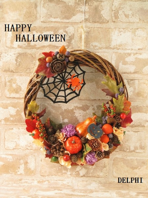 蜘蛛の巣のハロウィンオーバルリース【アーティフィシャルフラワー】【halloween　wreath 秋　ギフト　】 3枚目の画像