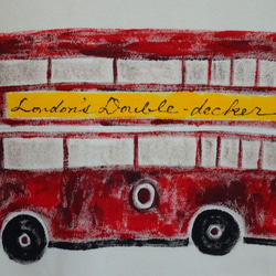 働く自動車・ロンドン赤バス・手描きキッズTシャツ・名前入れ 3枚目の画像