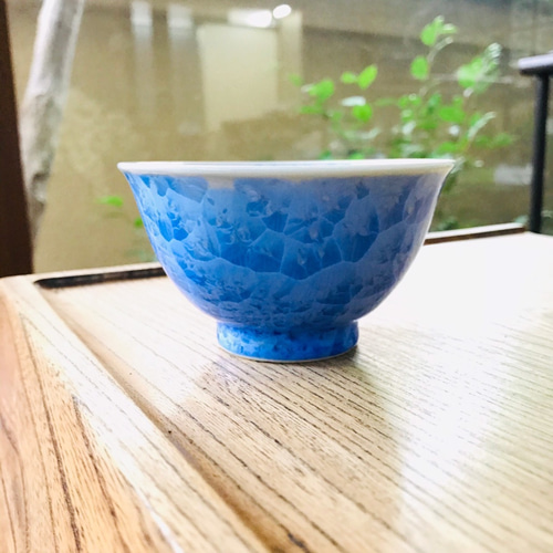 清水焼 花結晶 汲み出し湯呑み(青) 湯呑み 京焼・清水焼窯元 陶