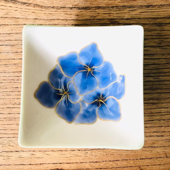 清水焼 角豆皿 (紫陽花) 2枚目の画像