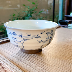 清水焼 染付 鳥獣戯画 ご飯茶碗 ウサギとカエル–踊(大) 茶碗