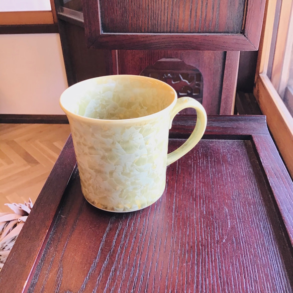 清水焼 花結晶 タンブラーマグカップ(黄色) 1枚目の画像