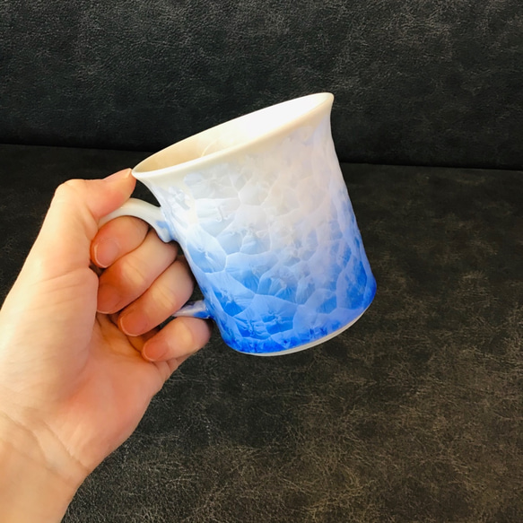 清水焼 花結晶 タンブラーマグカップ(青グラデーション) 6枚目の画像