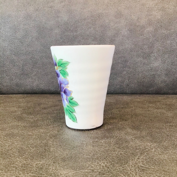 清水焼 泡立ちビアカップ 牡丹(紫) 4枚目の画像