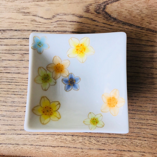 清水焼 角豆皿 桜シリーズ(イエロー) 薬味皿・豆皿 京焼・清水焼