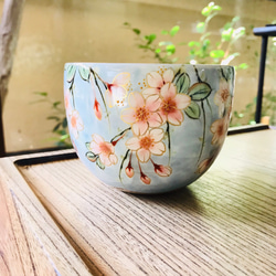 清水焼 小鉢(大) しだれ桜-水色地 4枚目の画像